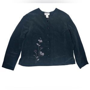 Pendleton 100% Silk Dark Gray Blazer Button Up Cardigan Floral XL